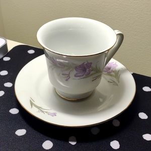 Matching Tea cup and Saucer, Purple Flowers